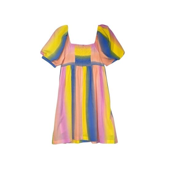 English Factory Pastel Rainbow Stripe Babydoll Mini Dress | Size XS - Picture 2 of 8